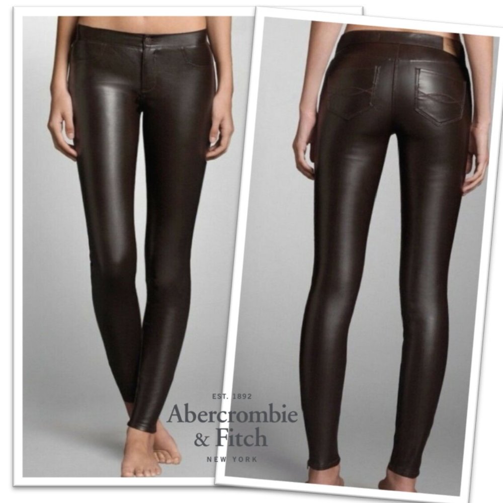 Abercrombie & Fitch Vegan Faux Leather Ankle Zip Skinny Pants - Brown, Size 6